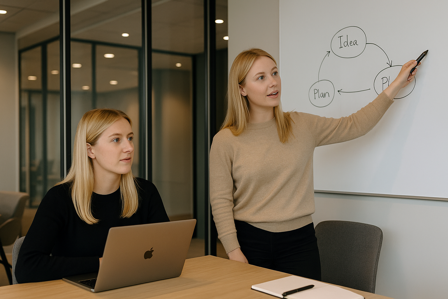 office ladies discussing growth