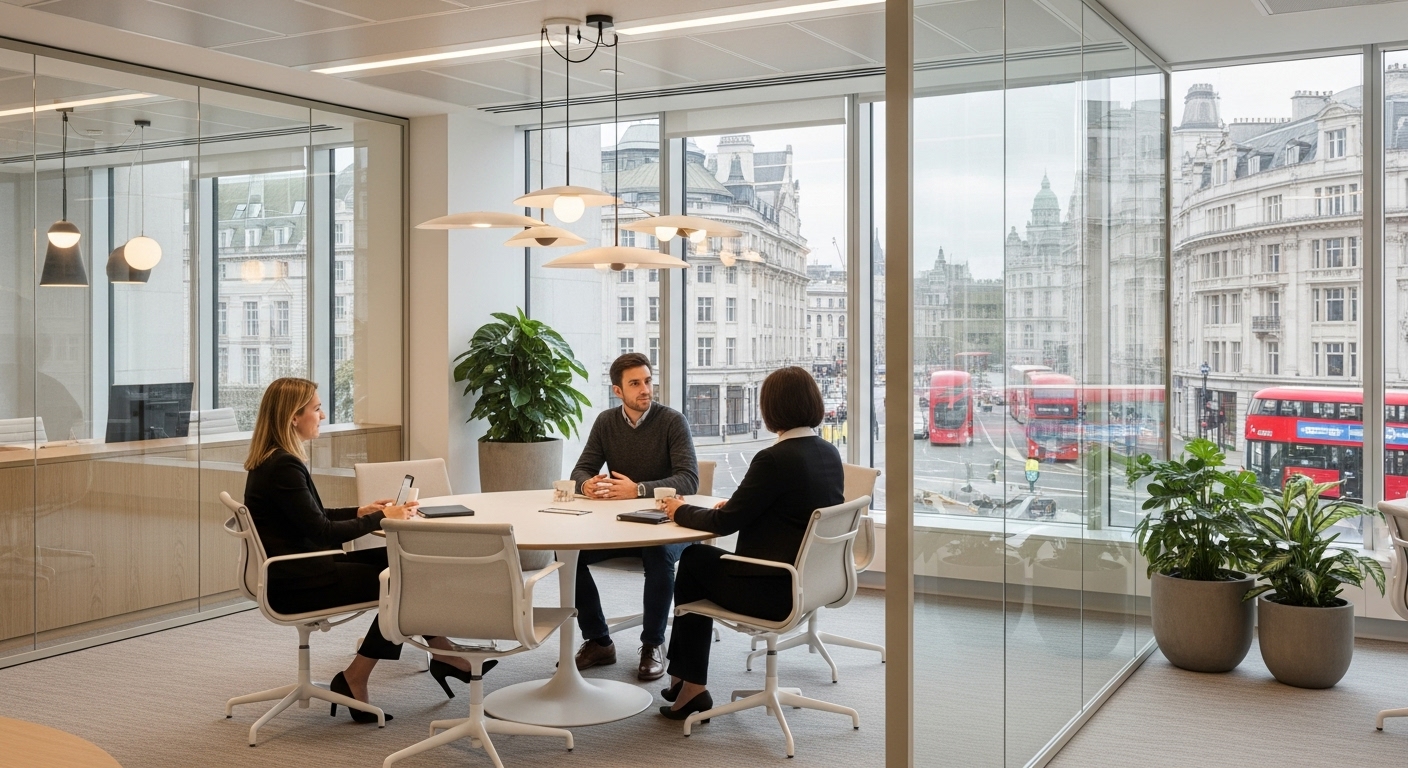 A close up of people in London in an office having a meeting