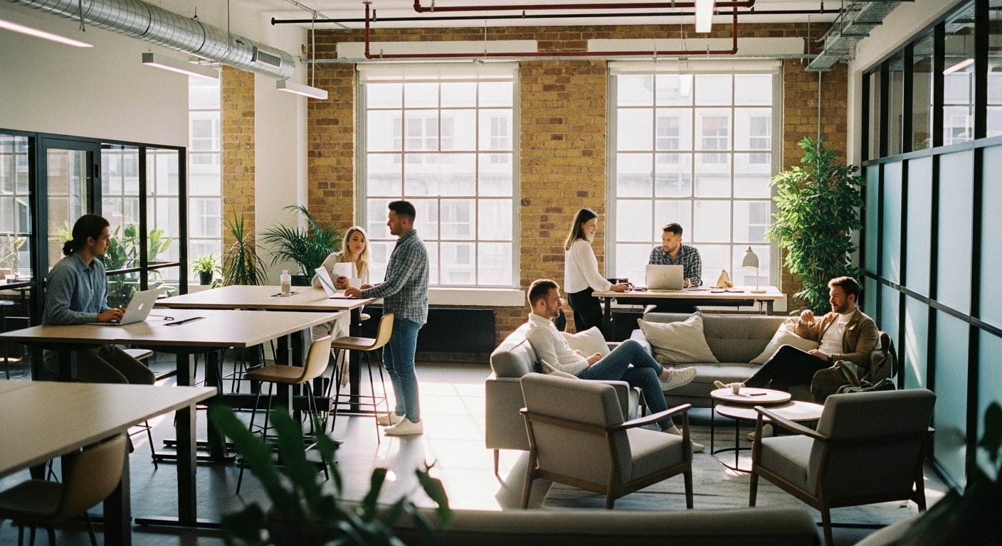People meeting in a london office with large windows