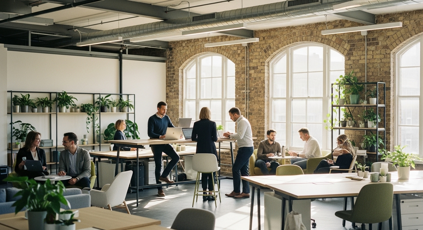 people chatting in a shared london office space