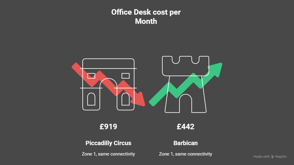 Infographic of london desk space cost by area