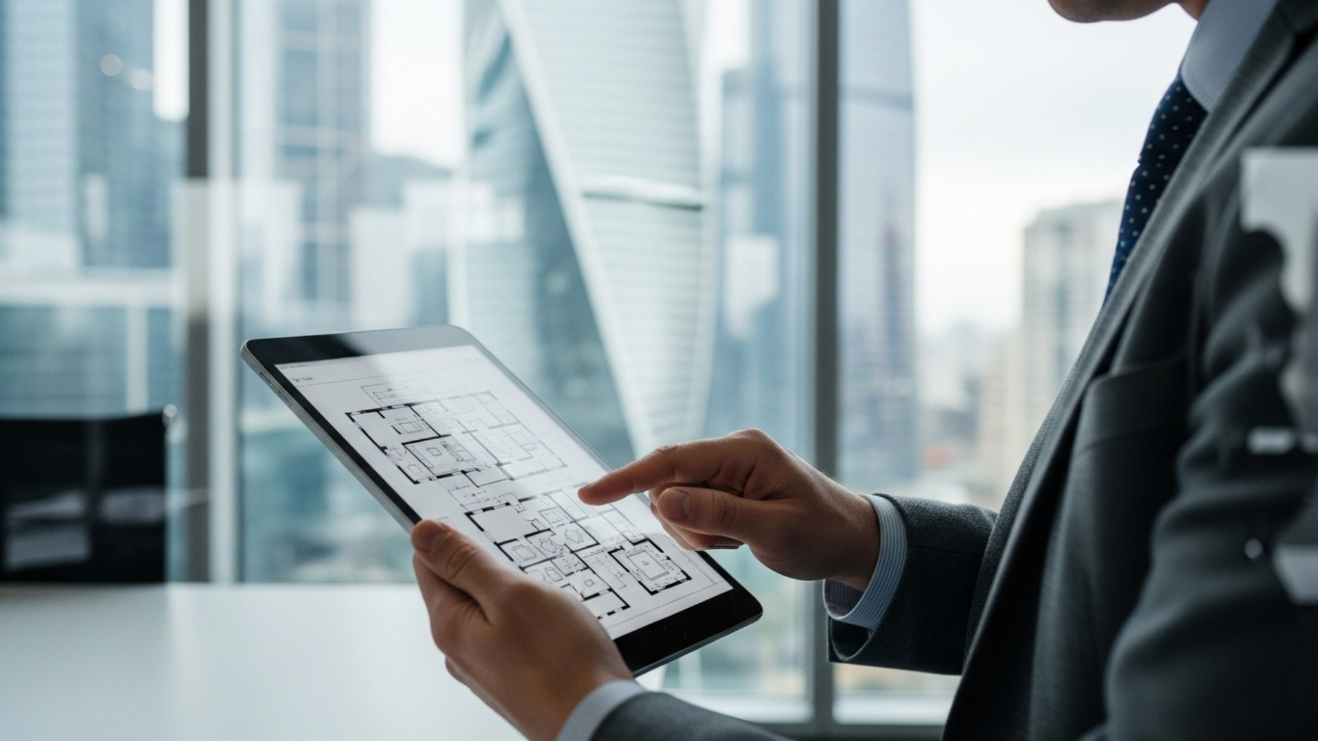 contractor reviewing office plan