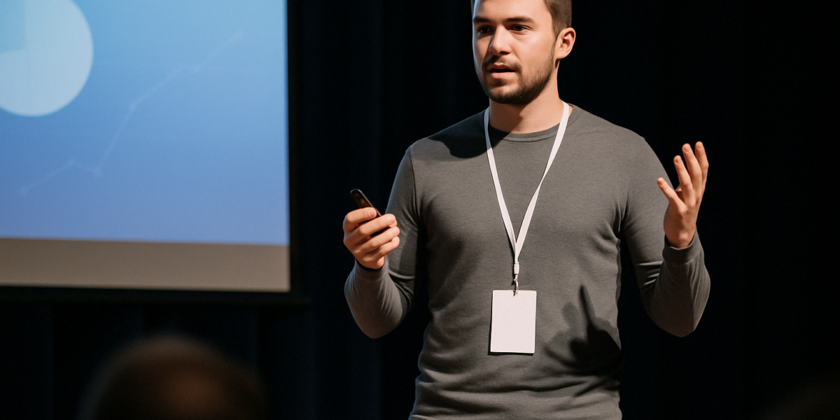 founder presenting at onstage demo day