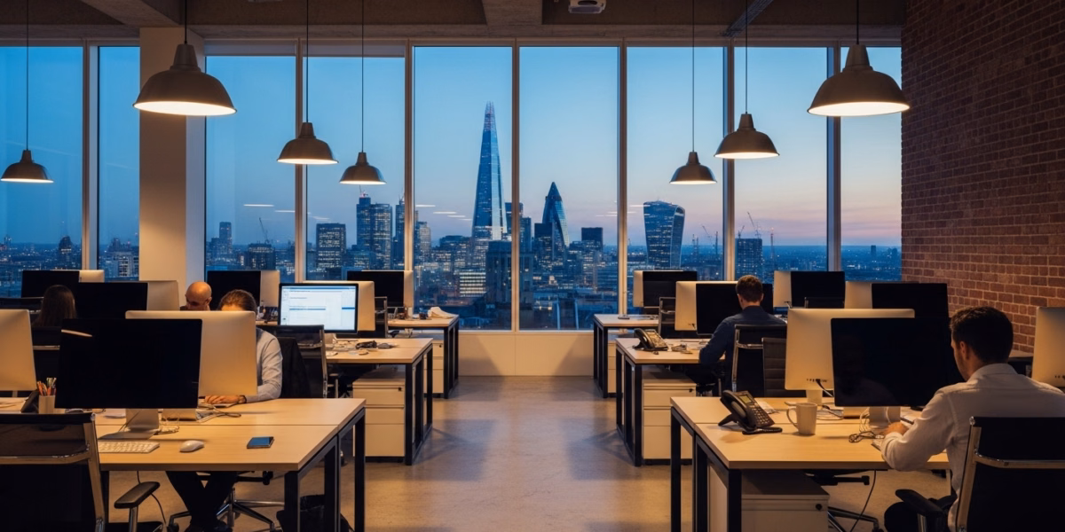 night time view of london office