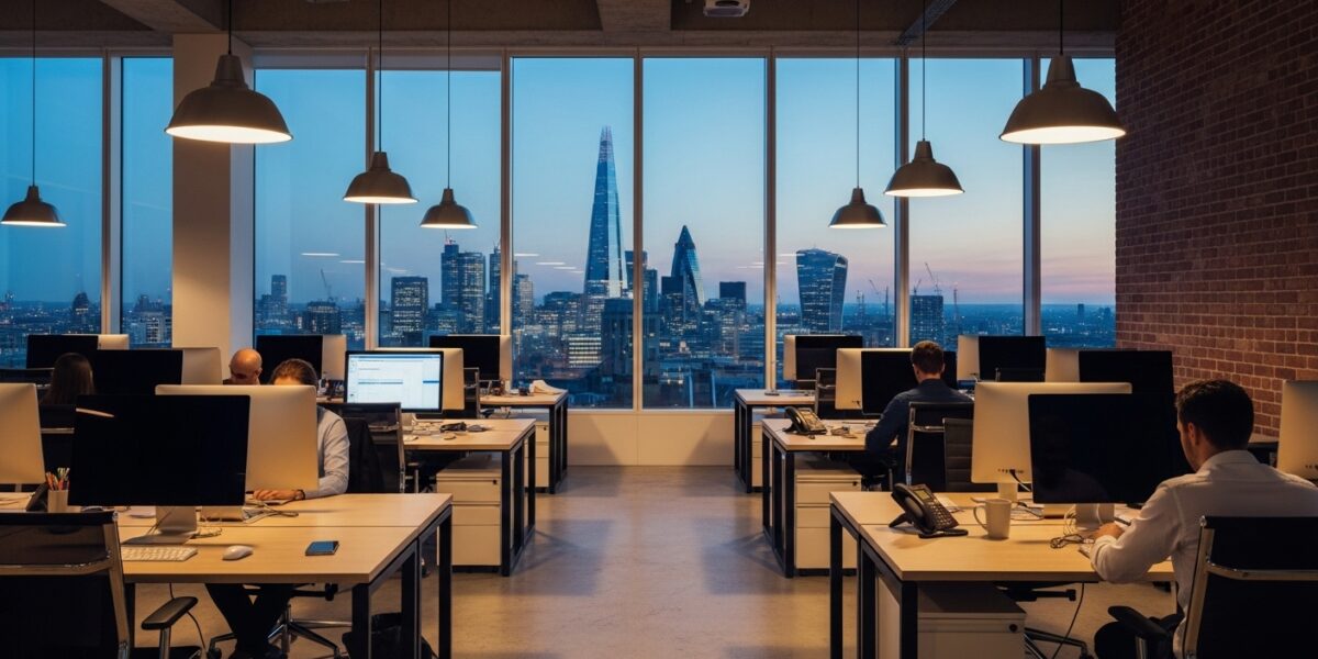 night time view of london office
