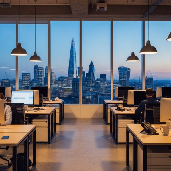 night time view of london office