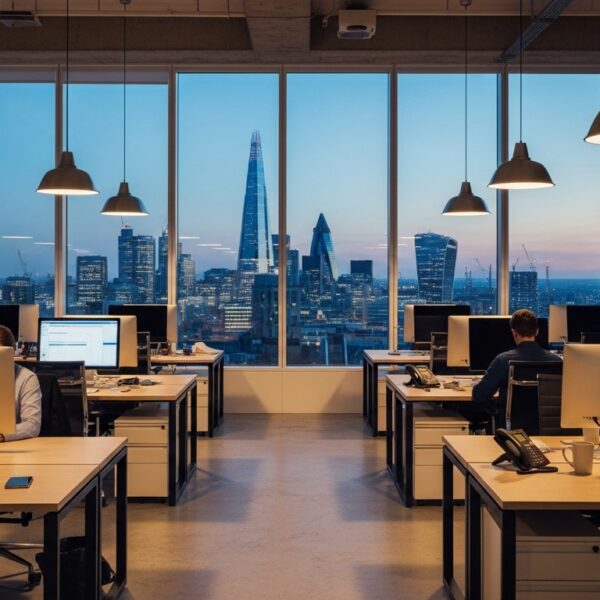 night time view of london office