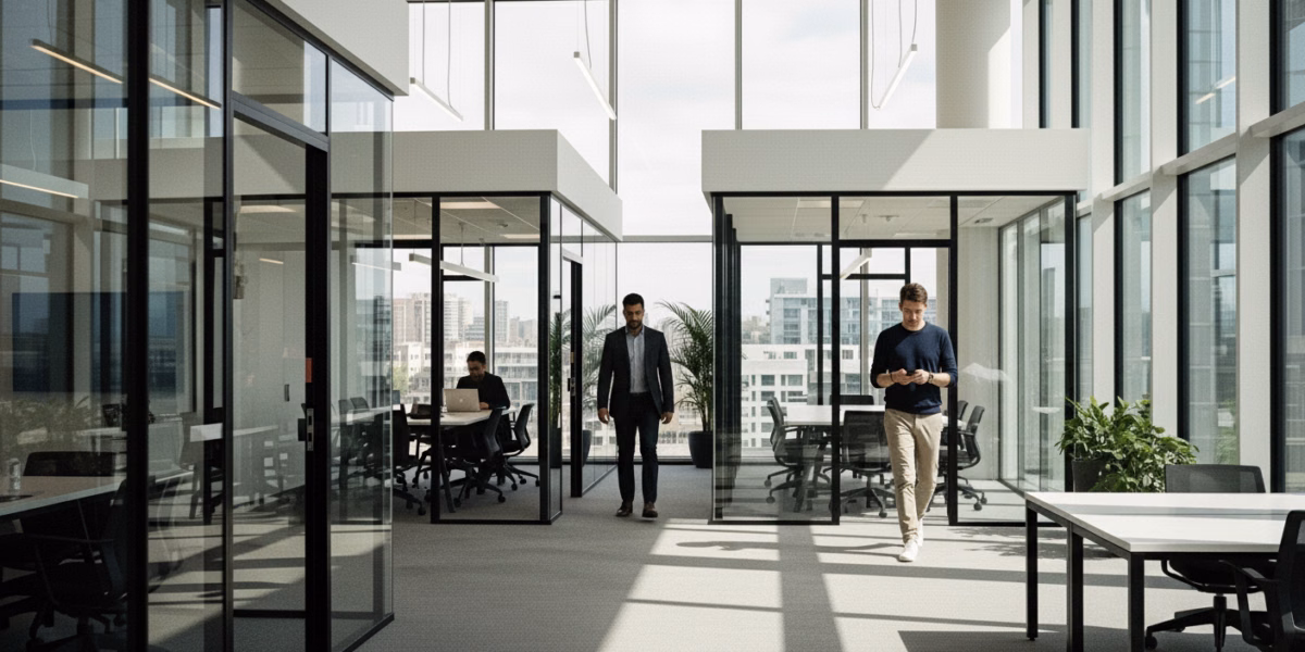 people walking in their modern london office