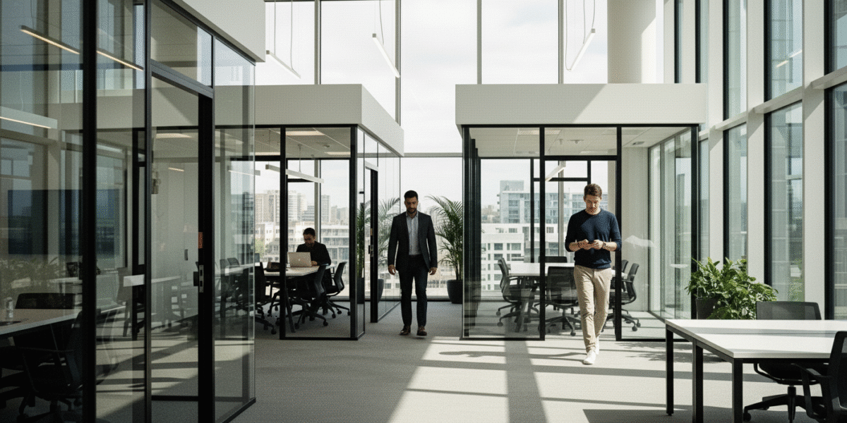 people walking in their modern london office
