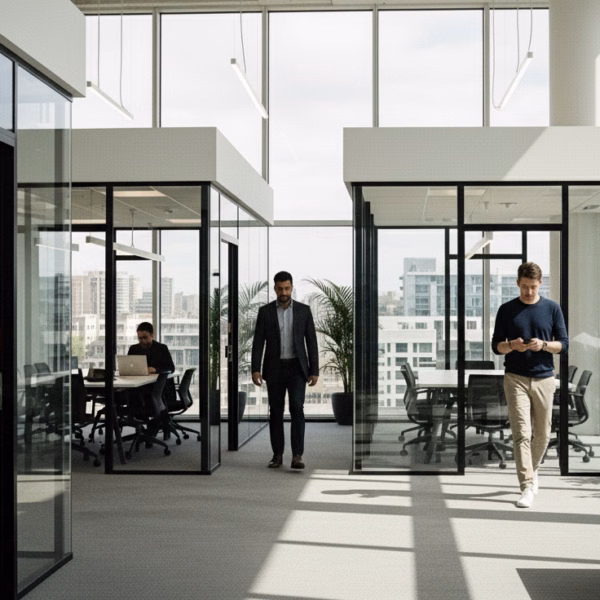 people walking in their modern london office