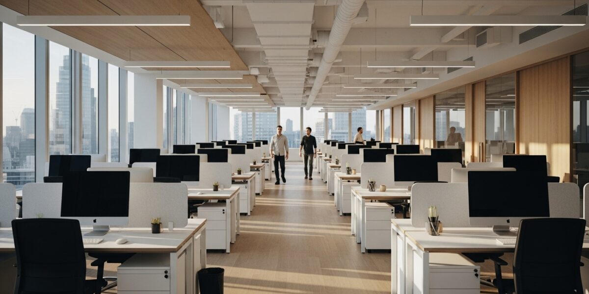 people walking in a london office space