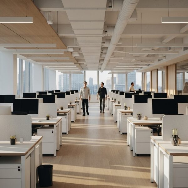 people walking in a london office space