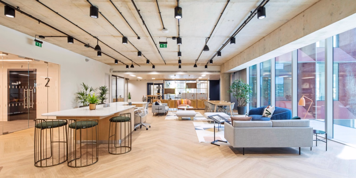 interior office view of Industrious 245 at Hammersmith